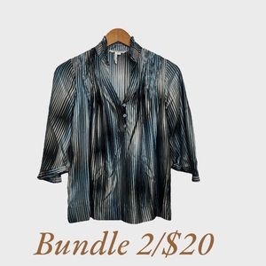 BCBGeneration Women's Sateen Striped Top Blue Black Size XS